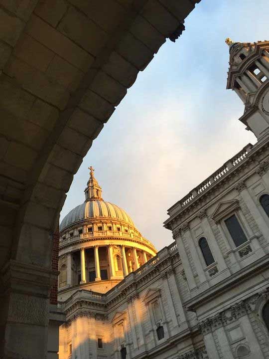 St Paul's Cathedral framed by an historic arch.
