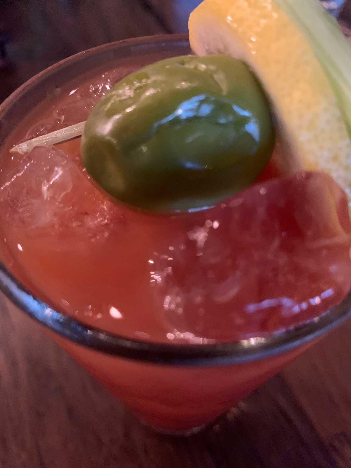 An emperor of an olive tops the Swan's Bloody Mary