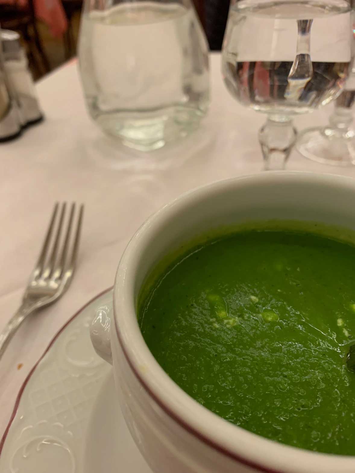 Minted Pea Soup with Creme Fraiche