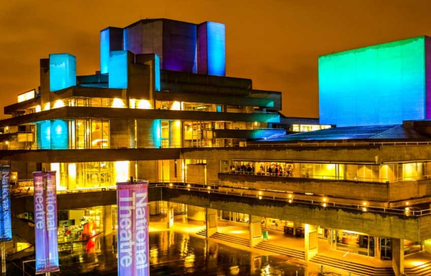 The brutalist, concrete exterior of the National Theatre