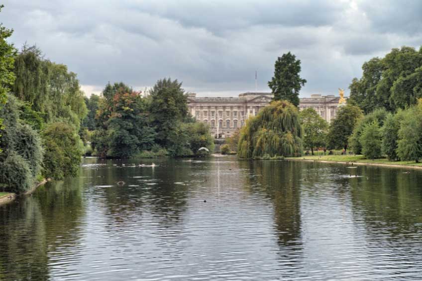 There's a nice view of Buckingham Palace London from St James's Park