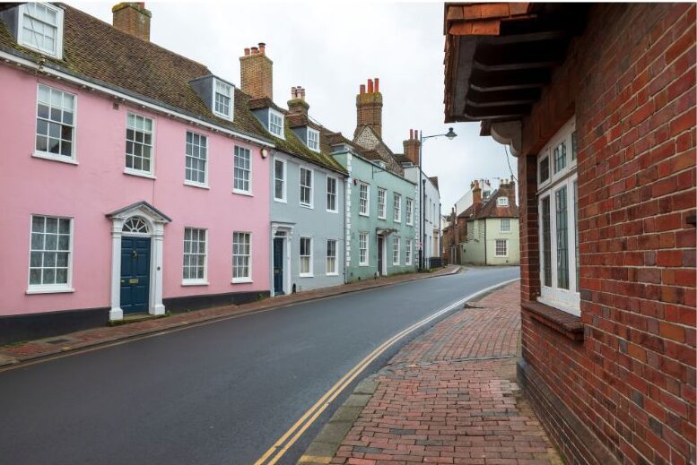 Lewes High Street with pretty period houses