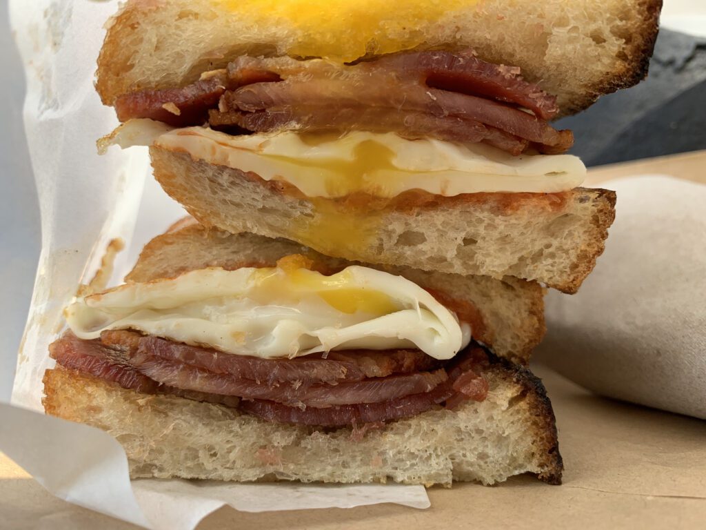 The perfect bacon and egg butty.