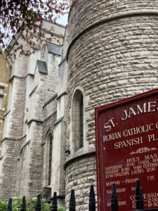 St James's church exterior in Marylebone with its flying buttress