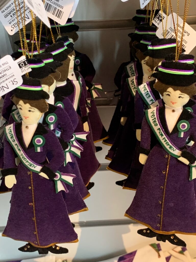 Suffragette Christmas Ornaments in the Museum of London Docklands Gift Shop