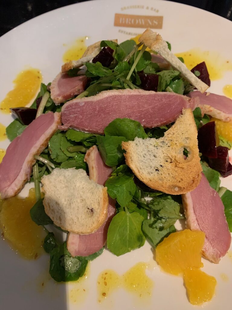 My smoked duck starter at Brown's Restaurant