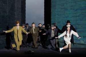 The ebullient crowd scenes are a special treat. ENO Peter Grimes ©2023 Tom Bowles